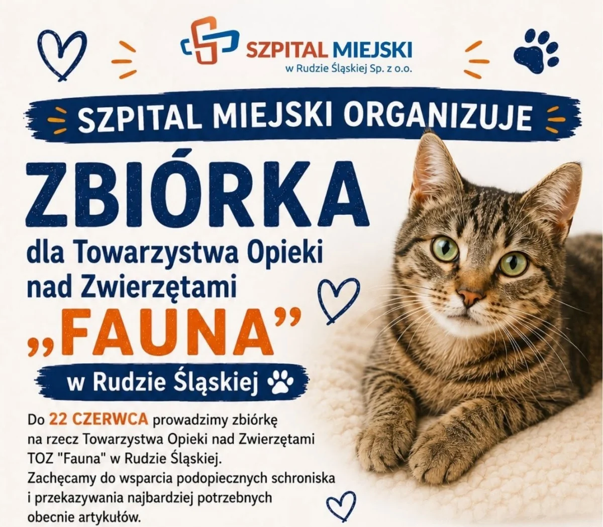 Szpital Miejski w Rudzie Śląskiej organizuje zbiórkę dla TOZ „Fauna”