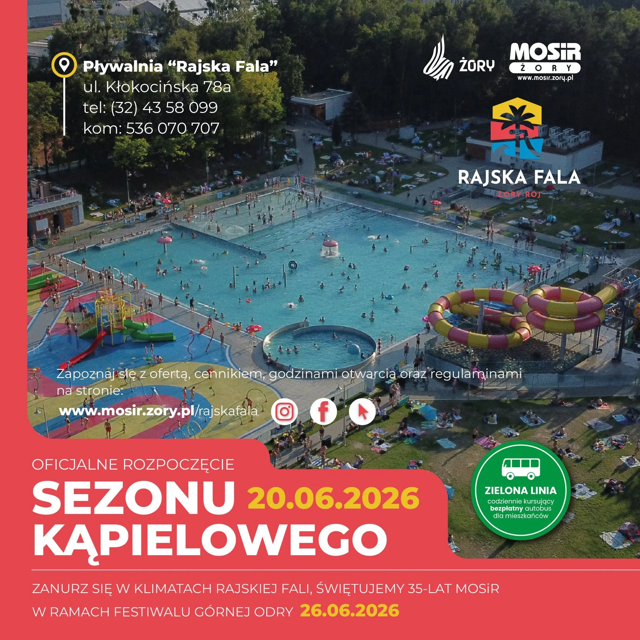 Rajska Fala w Żorach otwiera sezon. Znamy godziny otwarcia i darmowy dojazd na basen