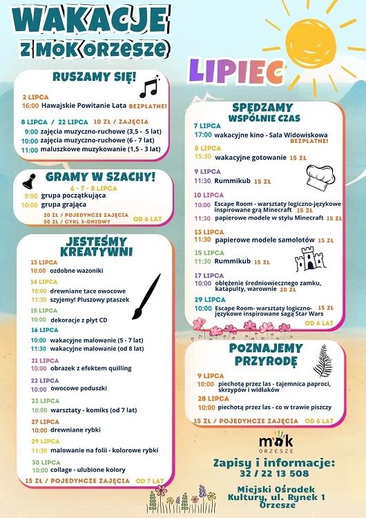 Wakacje z Miejskim Ośrodkiem Kultury. Ruszyły zapisy na lipcowe zajęcia dla dzieci / fot. MOK Orzesze