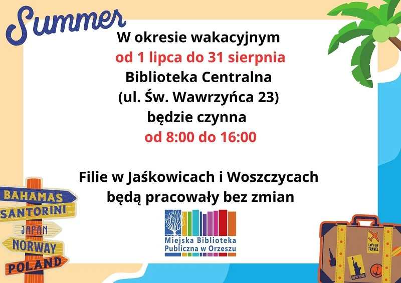 Biblioteka w Orzeszu zmienia godziny otwarcia na wakacje / fot. MBP Orzesze