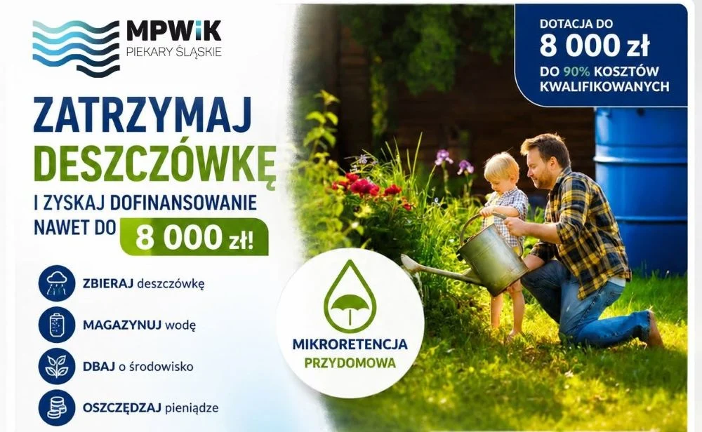 Nawet 8 000 zł na deszczówkę. Mieszkańcy Piekar Śląskich mogą skorzystać z nowego programu