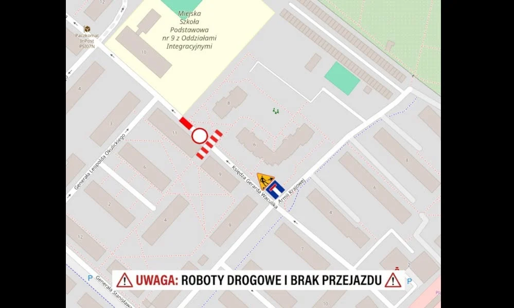 Uwaga kierowcy! Fragment ulicy ks. Gerarda Waculika jest dziś nieprzejezdny