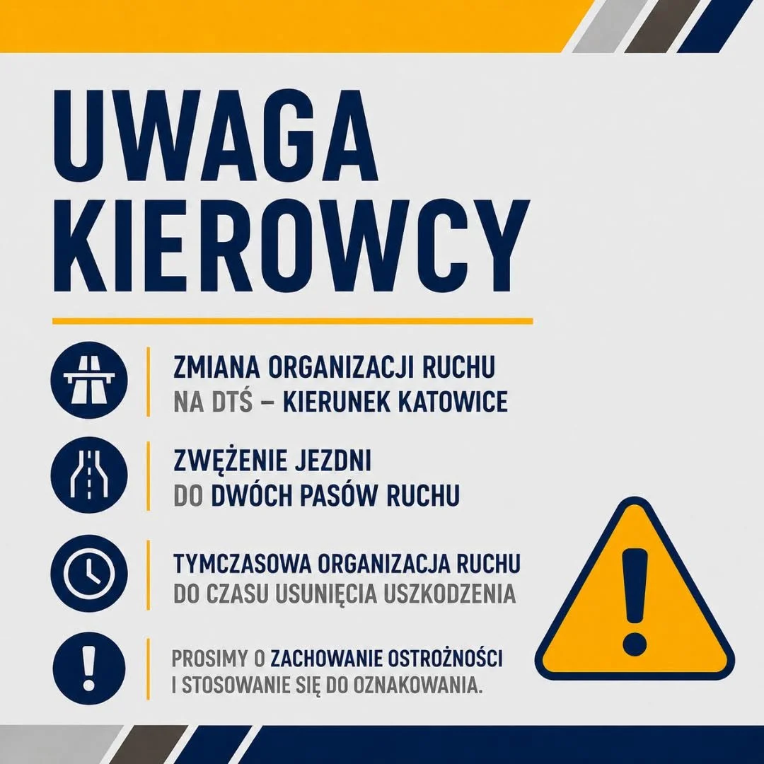 Utrudnienia na DTŚ w Zabrzu. Jezdnia w kierunku Katowic zwężona do dwóch pasów