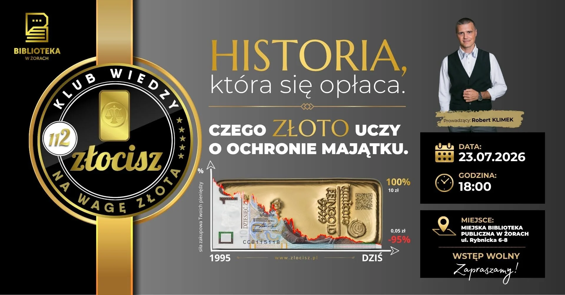 Złoto, inflacja i oszczędności bez trudnych wykresów. MBP Żory zaprasza na spotkanie
