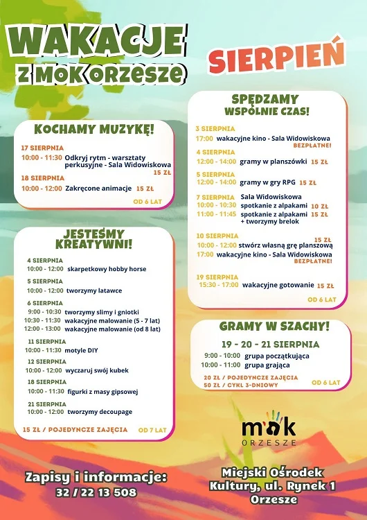 Sierpniowe atrakcje dla dzieci w Orzeszu. Miejski Ośrodek Kultury zaprasza na zajęcia wakacyjne / fot. MOK Orzesze