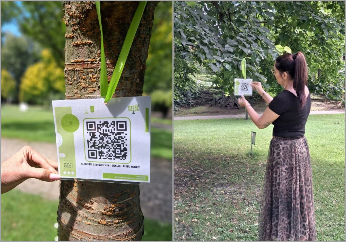 Biblioduszek czeka na Małych Plantach. Spacer w Mikołowie zamienia się w opowieść z kodami QR