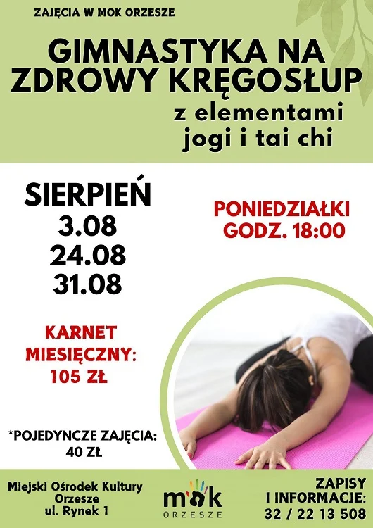 Gimnastyka na zdrowy kręgosłup w MOK Orzesze. Sprawdź sierpniowe terminy / fot. MOK Orzesze