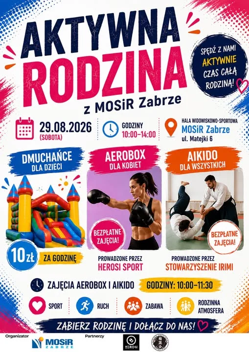 Aktywna Rodzina z MOSiR Zabrze na finał wakacji. Aerobox, aikido i dmuchańce dla dzieci