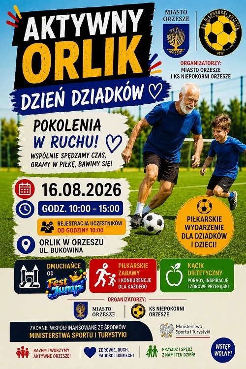 Dziadkowie i wnuki ruszą na boisko! Sportowa niedziela na Orliku w Orzeszu / fot. UM Orzesze