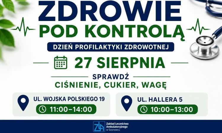 Zdrowie pod kontrolą w Sosnowcu. 27 sierpnia zbadają ciśnienie i cukier